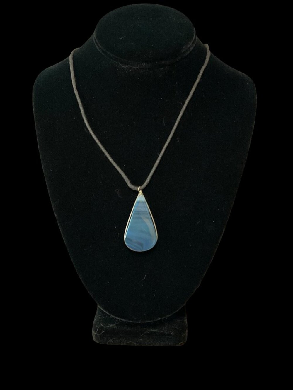 👗5/$25 - Blue Wire Wrapped Natural Stone Pendant on Black Cord